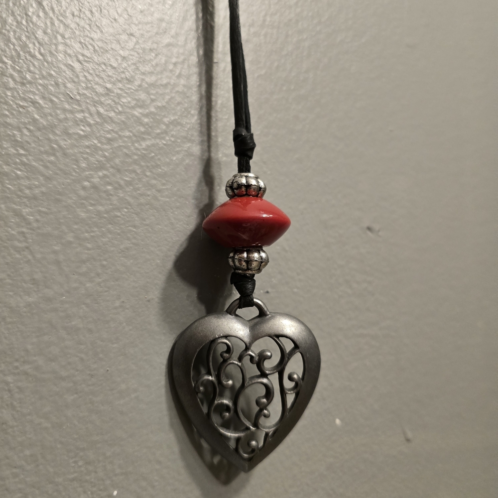 Artistic Red and Silver Heart Pendant Necklace